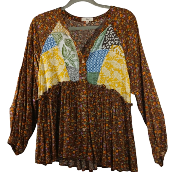 Easel Floral BOHO Long Sleeve Button Up Top SZ Small - Picture 1 of 3